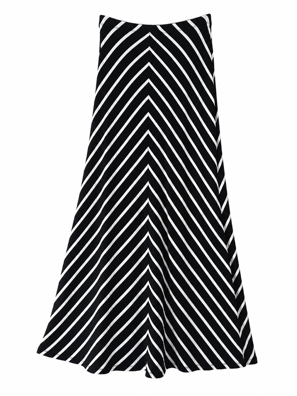 Black White Chevron Striped Maxi Skirt XL Stretch Flowy
